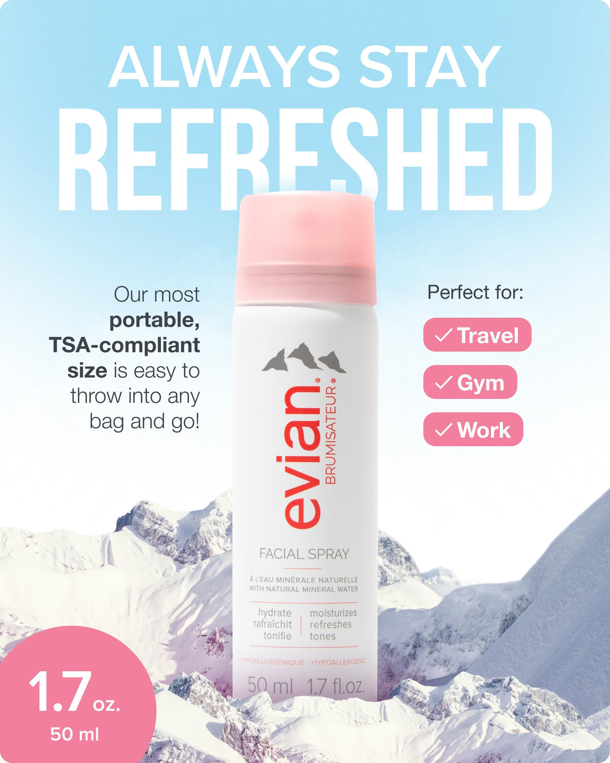 BRUMISATEUR Evian nozzle close-up demonstrating consistent fine mist