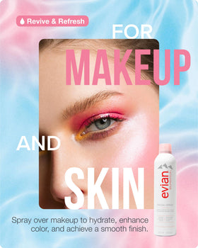 BRUMISATEUR Evian water droplets on skin showing lightweight hydration benefit