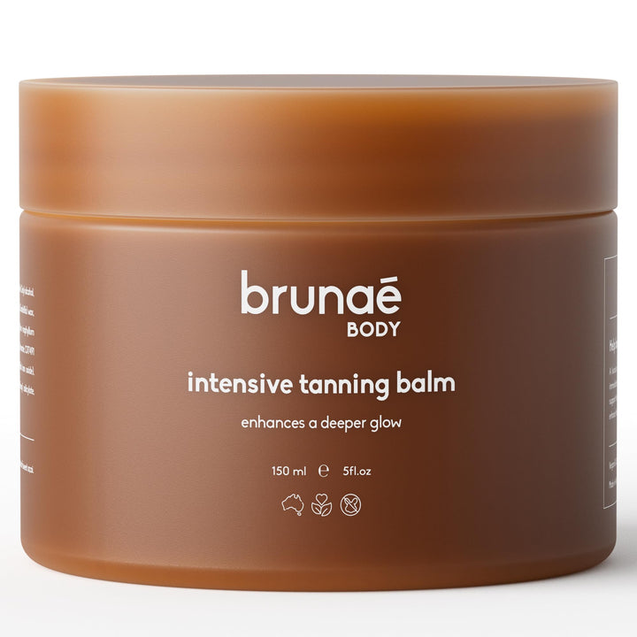 Brunae Body front packaging showing balm tube and benefits