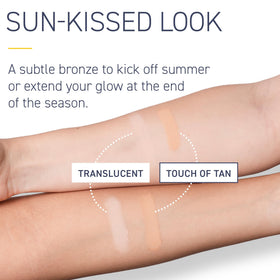 Brush On Block being brushed onto cheek for quick, non-greasy sun protection