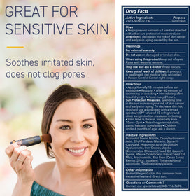 Brush On Block ingredient label showing zinc oxide and skincare actives