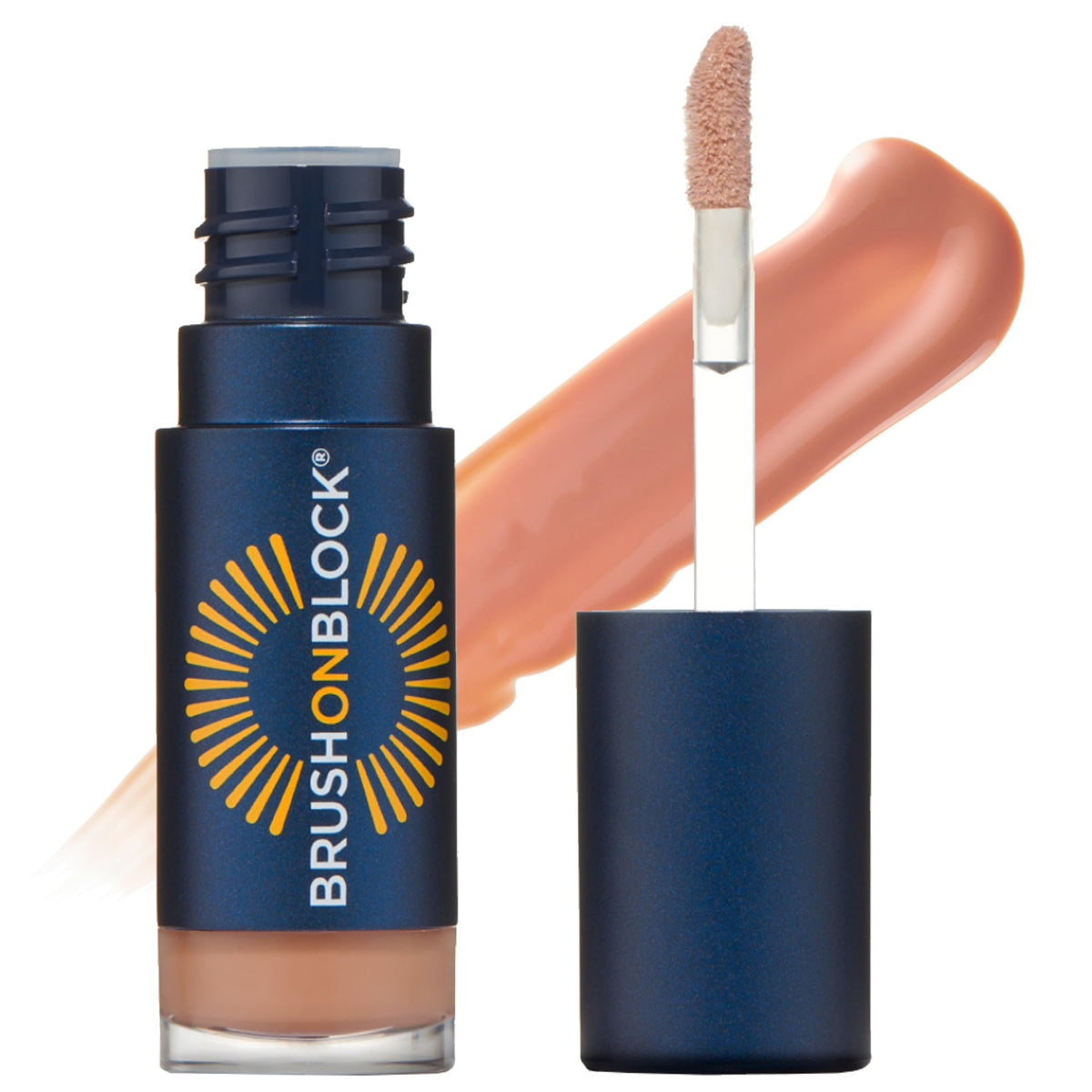 Brush On Block front packaging showing nude lip oil and SPF benefits