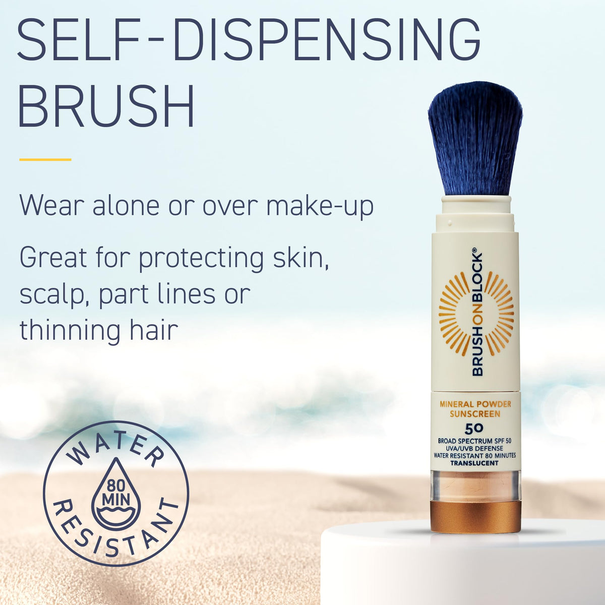 Brush On Block open brush dispensing translucent powder for quick touch-ups