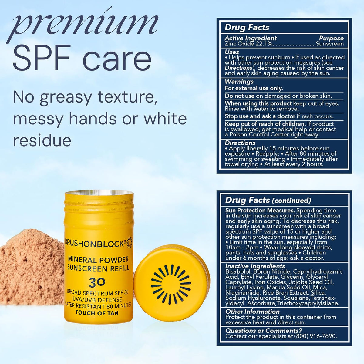 Brush On Block packaging label with ingredients list for transparency benefit
