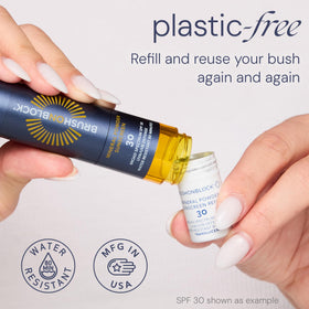 Brush On Block refill being loaded into brush for no-mess topping up