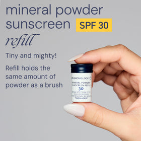 Brush On Block powder texture close-up highlighting lightweight, sheer coverage