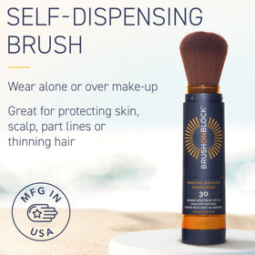 Brush On Block powder texture swatch showing warm tint and buildable coverage benefit
