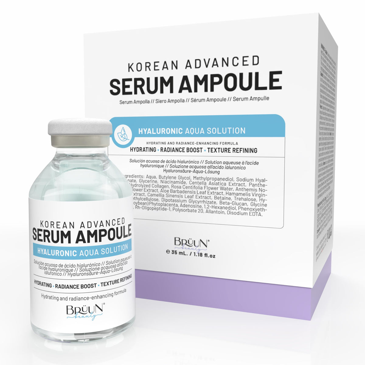 BRÜUN front packaging showing ampoule and benefits clearly