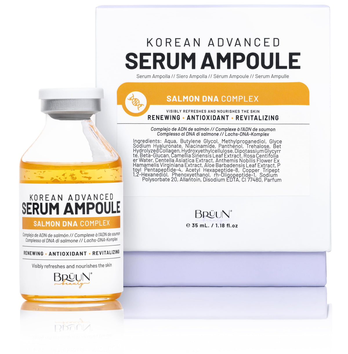 BRÜUN front packaging shot showing ampoule and label for easy identification and trust