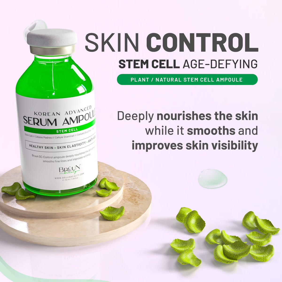 BRÜUN serum texture close-up showing lightweight absorption benefit