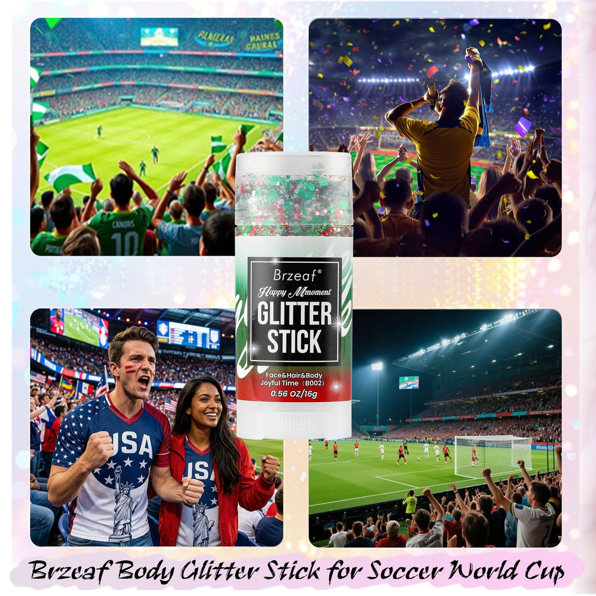 Brzeaf glitter along hairline creating eye-catching highlights for performance