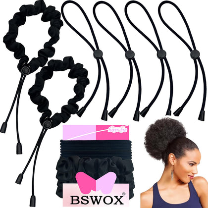 Bswox front view of six satin hair ties showing style and benefits of gentle hold