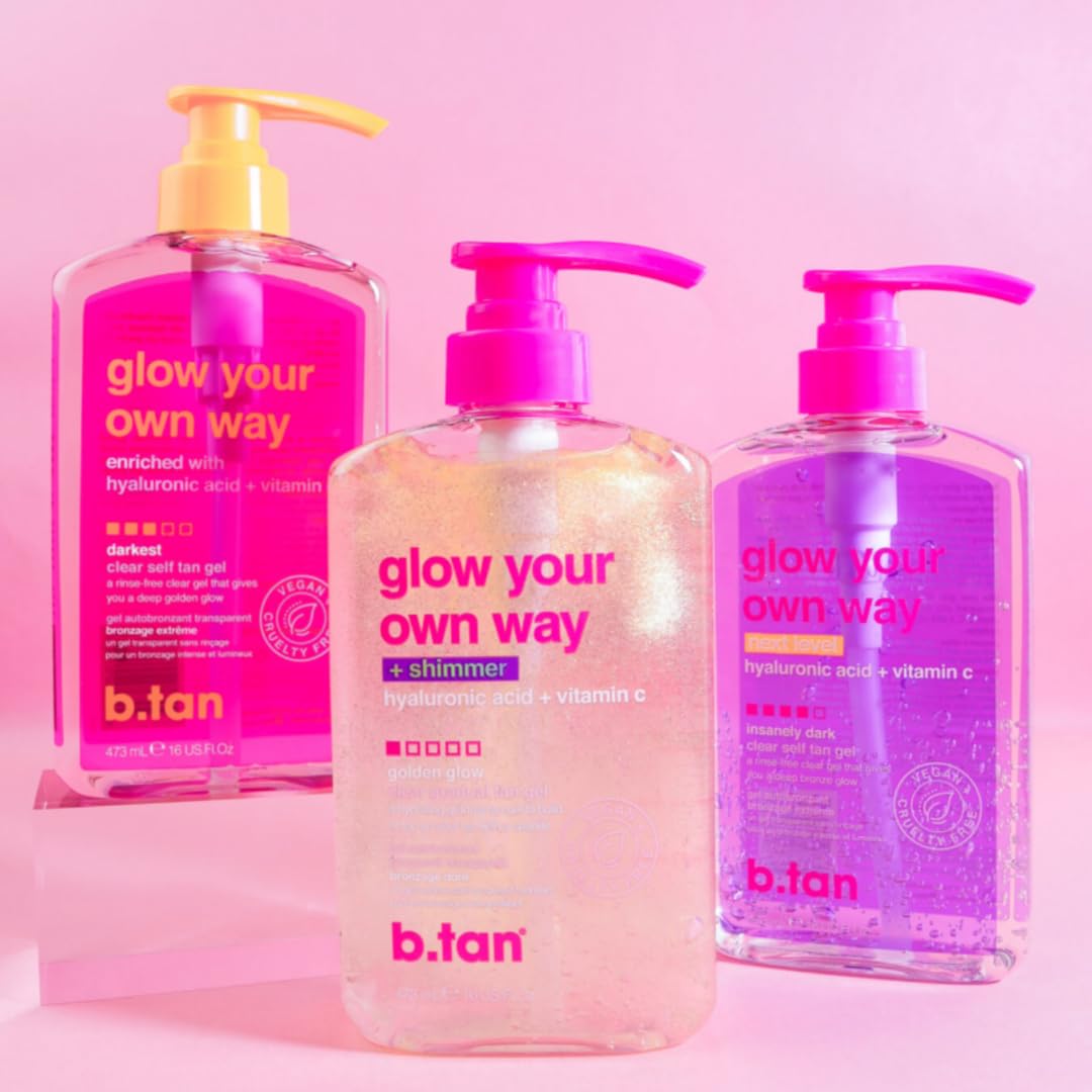 B.TAN before and after comparison showing natural sunkissed bronze benefit