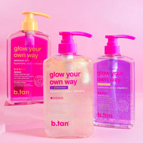B.TAN before and after comparison showing natural sunkissed bronze benefit