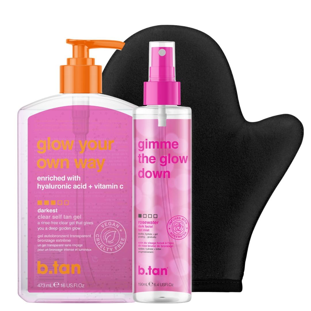 B.TAN clear self tan gel front packaging showing product benefit quick bronzing