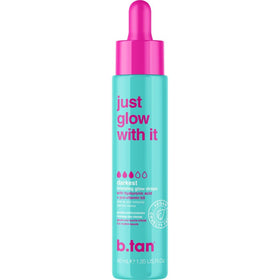 b.tan bottle front packaging showing sleek label and size, clear branding and benefit
