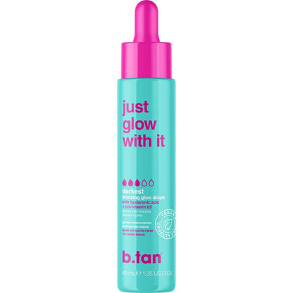 b.tan bottle front packaging showing sleek label and size, clear branding and benefit