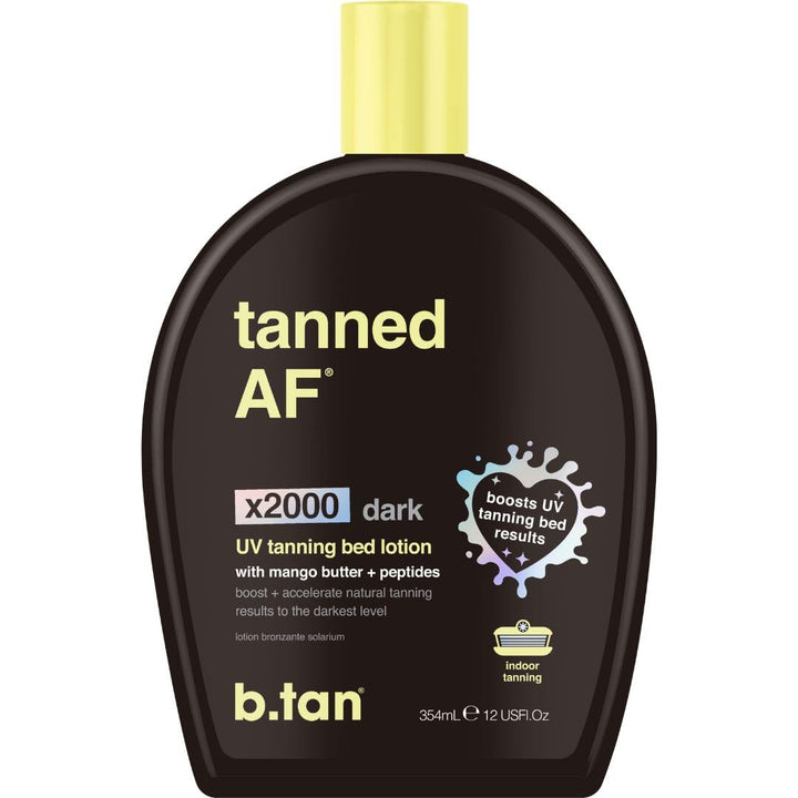B.TAN front bottle shot showing darkest tanning lotion benefit