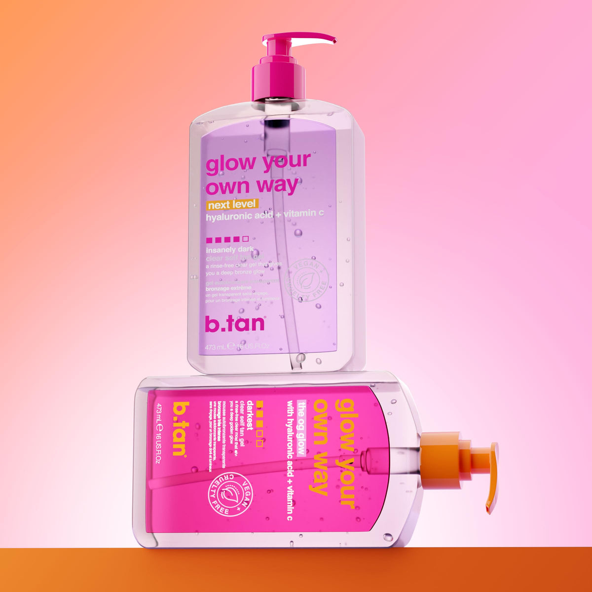 B.TAN kit on bathroom vanity styled to show everyday self-tanning routine
