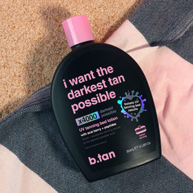 B.TAN lotion absorbing into skin illustrating quick absorption and hydration