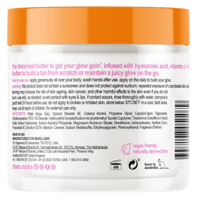 B.TAN close-up texture of body butter, highlights creamy hydration