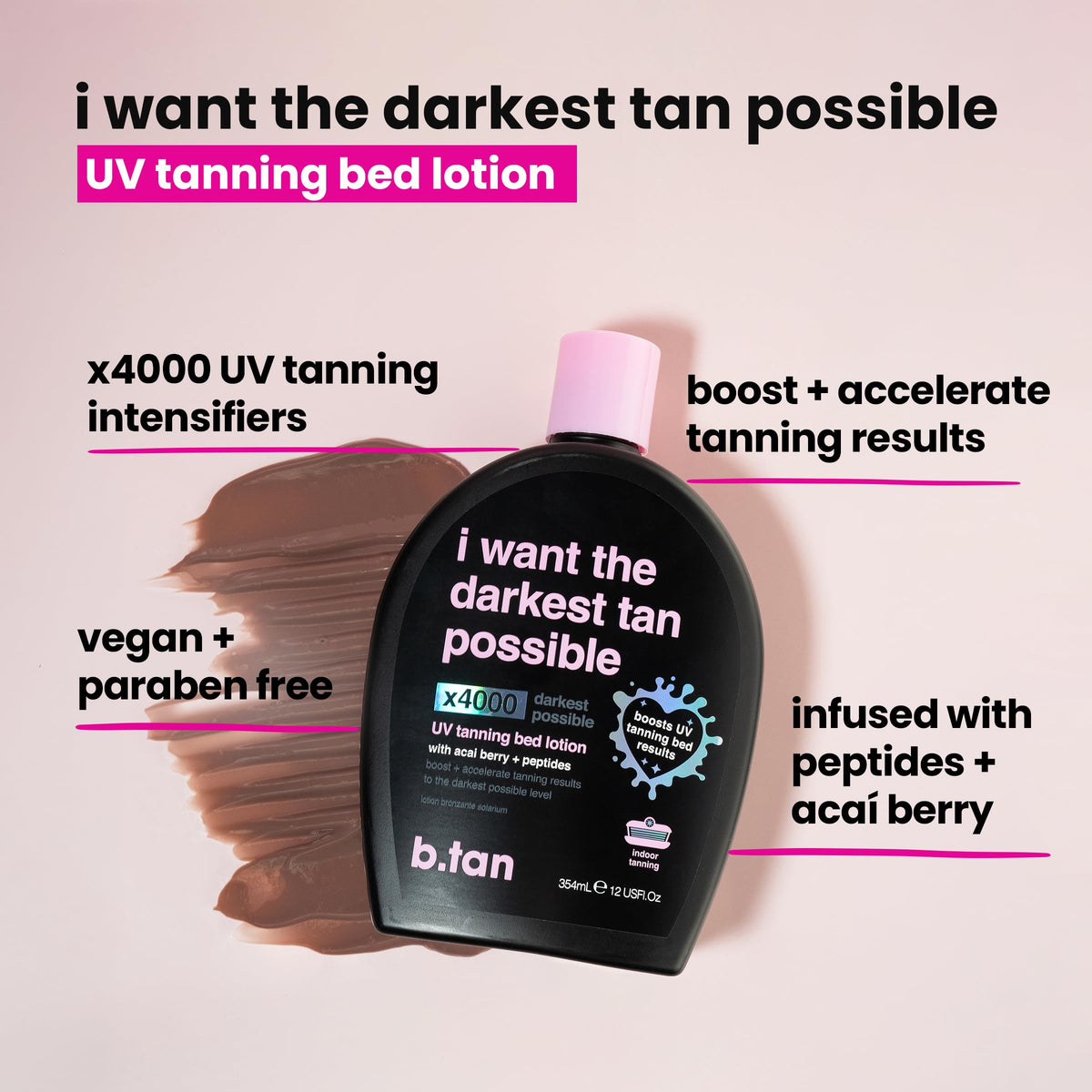 B.TAN creamy lotion texture close-up highlighting moisturizing, non-greasy finish