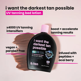 B.TAN creamy lotion texture close-up highlighting moisturizing, non-greasy finish