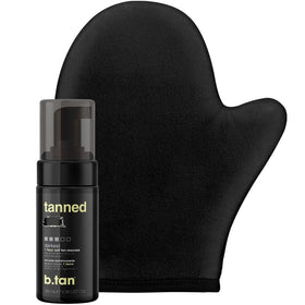 B.TAN front packaging showing travel-size dark self tanner, clear branding and benefit