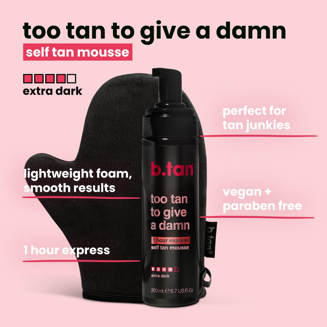 B.TAN foam on a tanning mitt being applied for streak-free blending