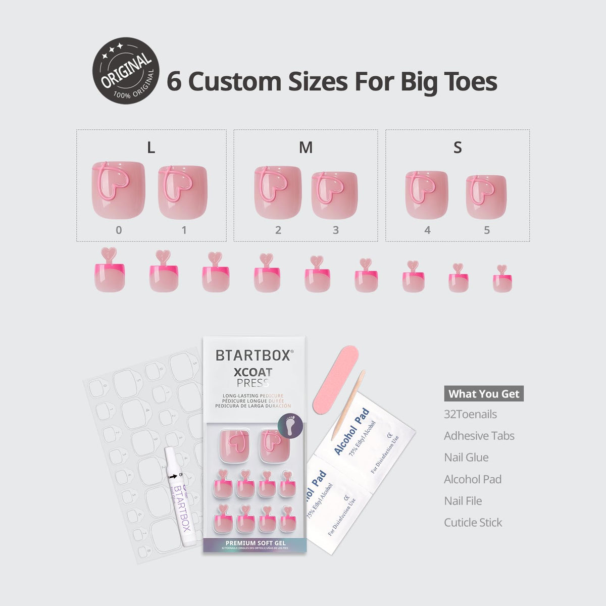 BTArtbox layout of nail file, wooden stick, and alcohol pad for easy at-home prep