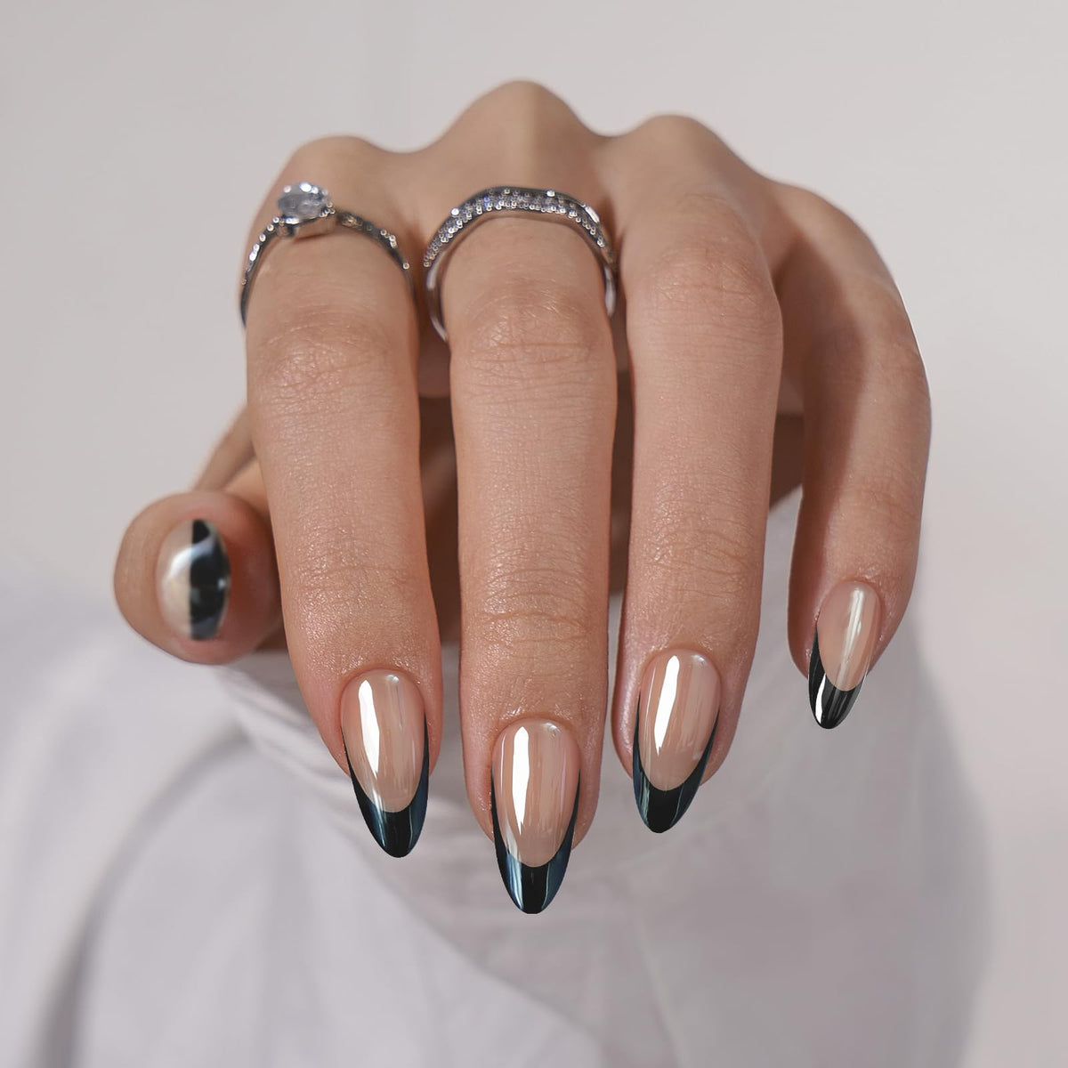 BTArtbox close-up of Black Swan smoky black french tip showing salon shine