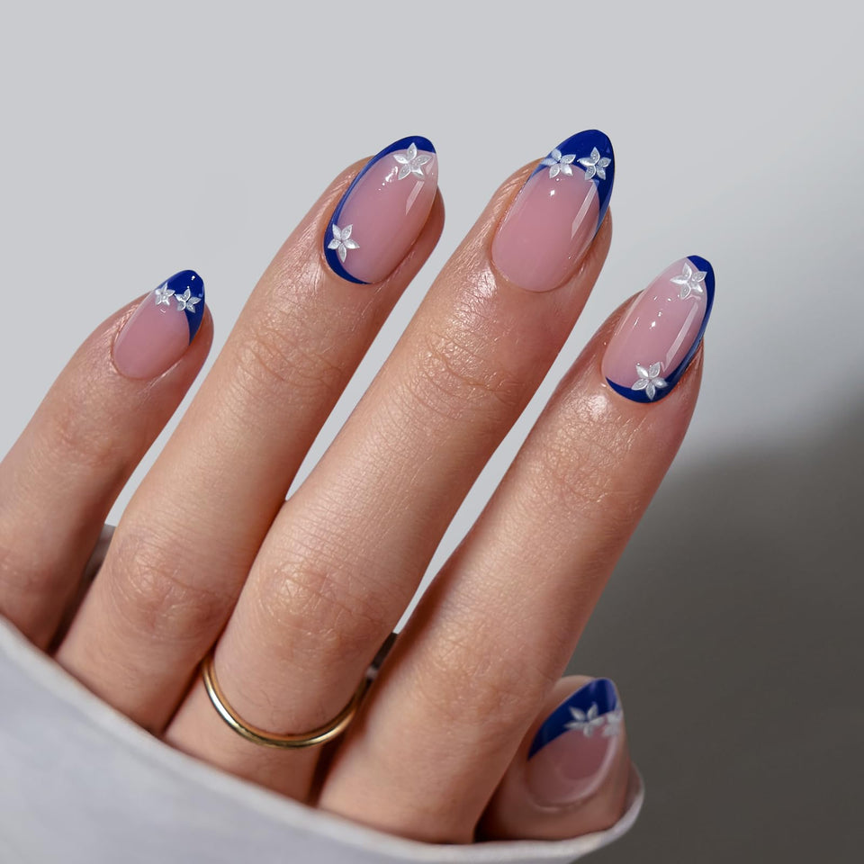 BTArtbox front packaging showing blue blossom press on nails and kit benefits