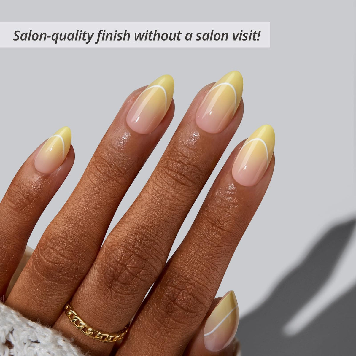 BTArtbox close-up of yellow ombre French tip showing smooth gel finish benefit: salon look