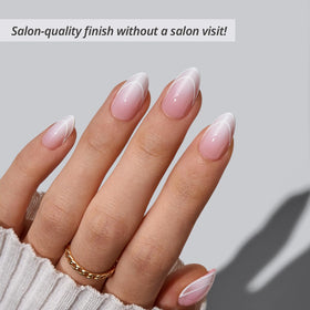 BTArtbox close-up of pink ombre French tip on short almond nail highlighting smooth gradient