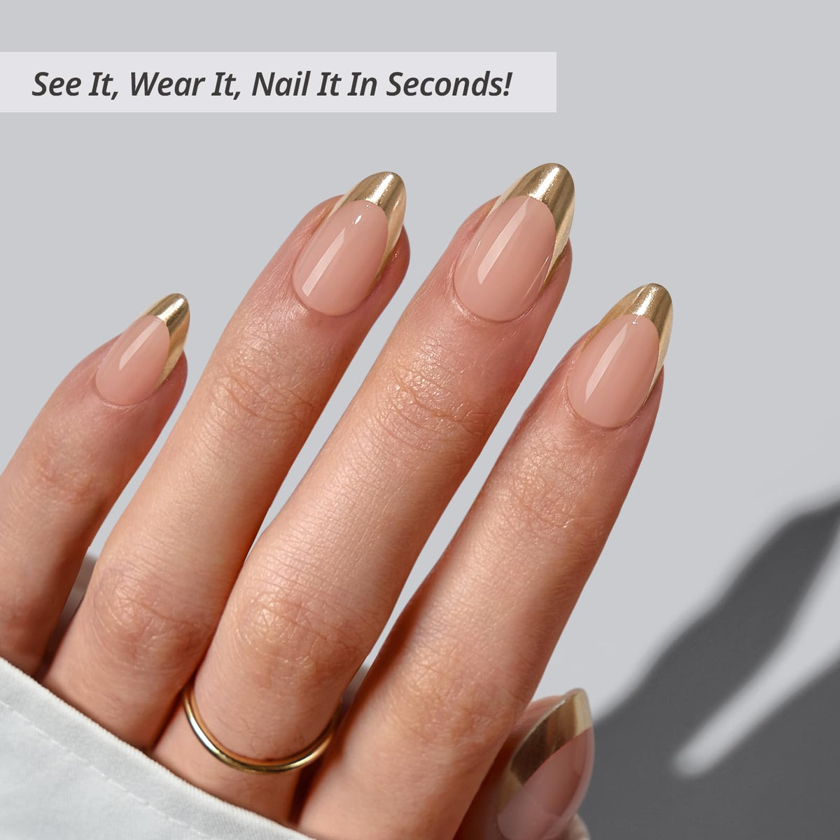 BTArtbox close-up of gold French tip highlighting metallic sheen