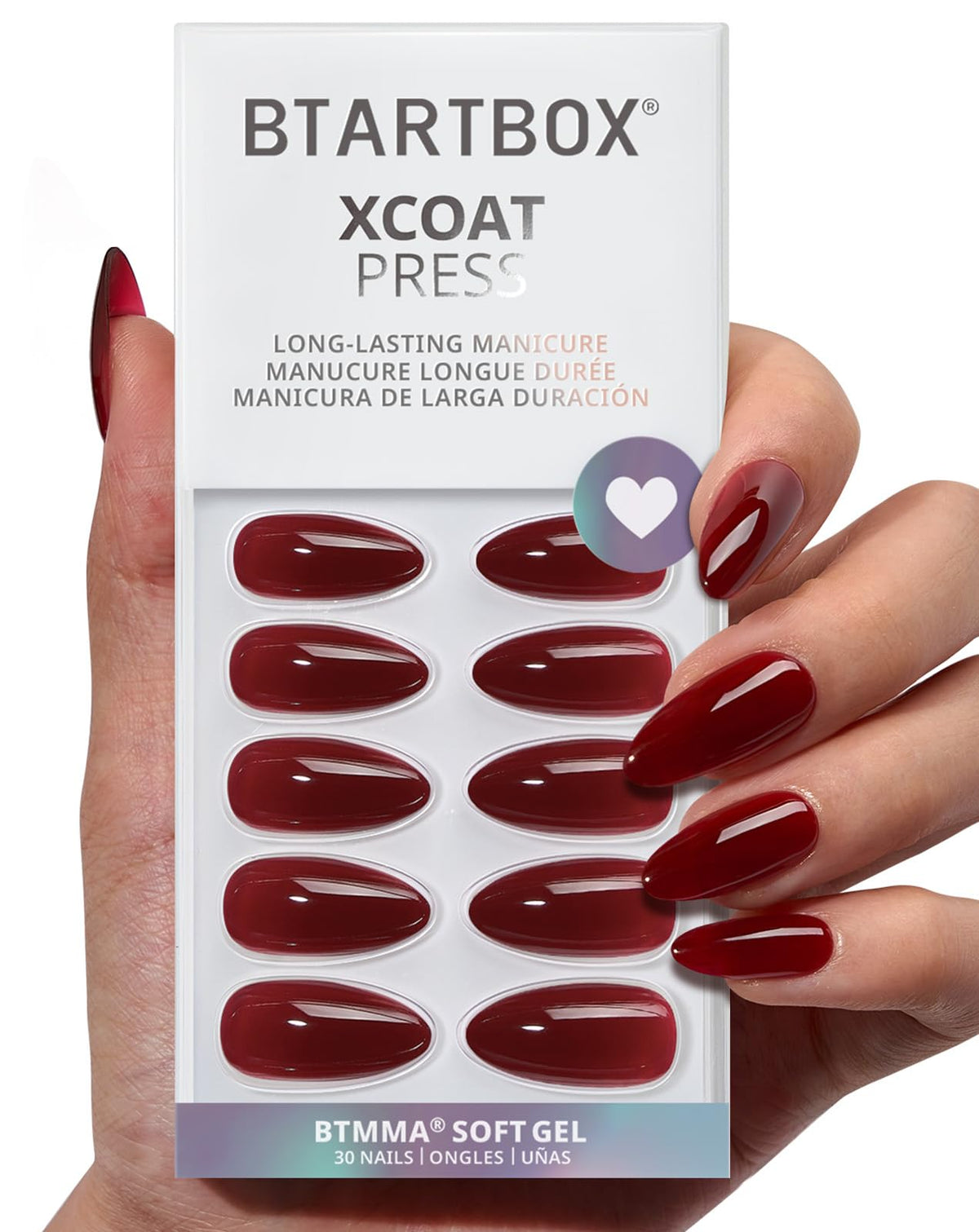 BTArtbox dark red almond front packaging showing kit and nails for easy selection