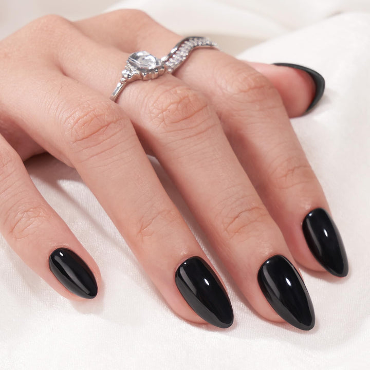 BTArtbox front packaging showing black almond nails and kit components for quick application