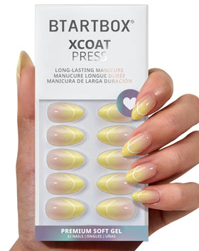 BTArtbox front packaging showing kit contents and bright yellow ombre benefit: complete at-home manicure