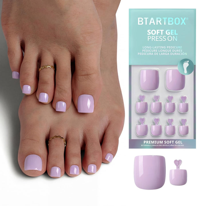 BTArtbox front packaging showing pastel light purple toenails and included tools for convenience