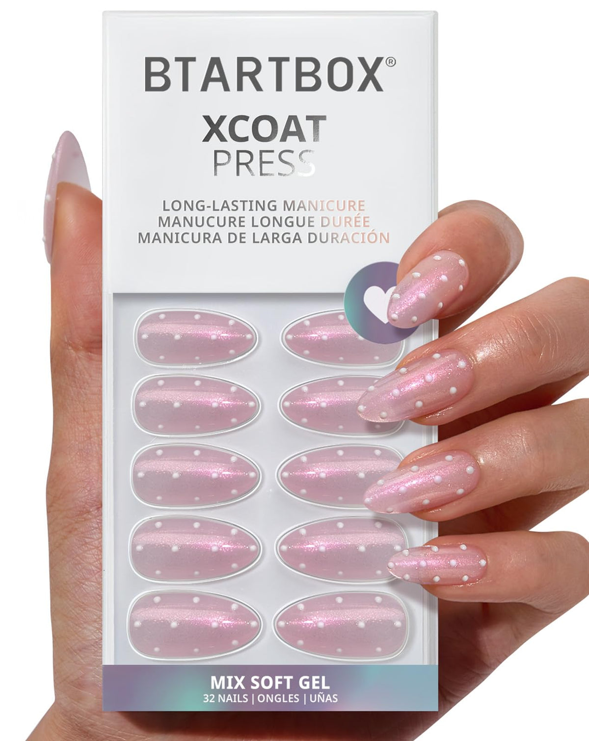 BTArtbox front packaging showing polka-dot dress nails and kit contents for instant style