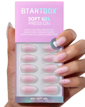 BTArtbox front packaging showing shy metal pink nails and kit components for instant manicure