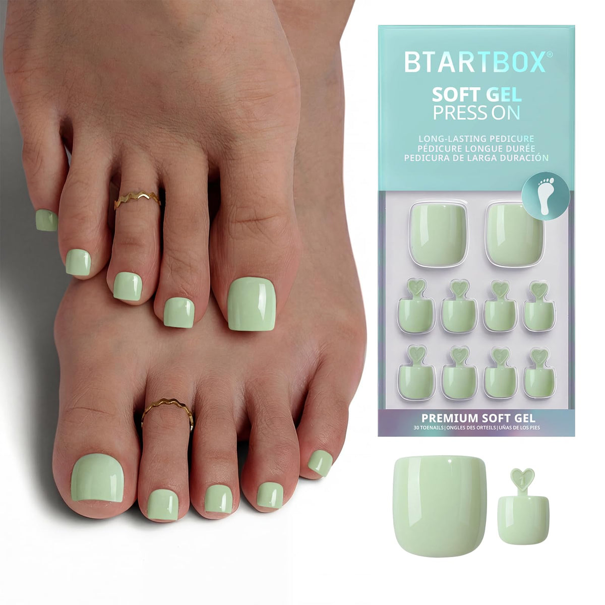 BTArtbox front packaging showing pastel green nails and kit contents, easy-start benefit