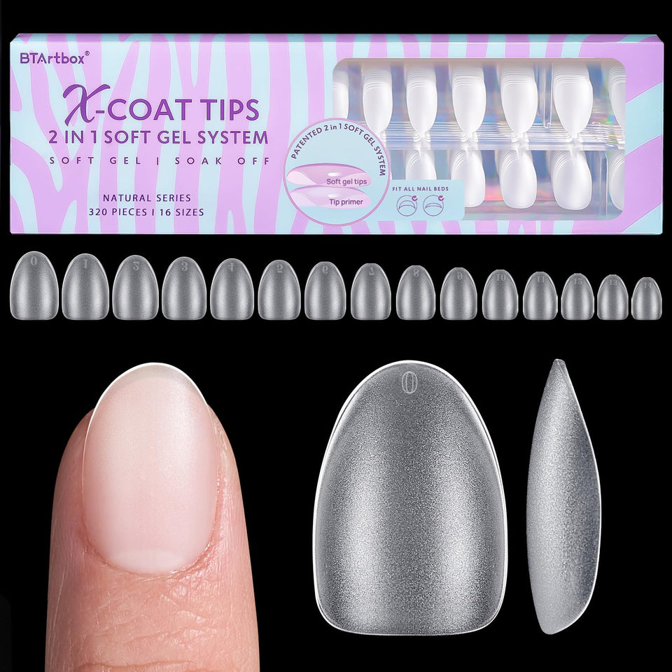 BTArtbox front packaging showing 320 clear almond gel tips for fast application