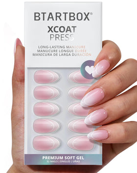 BTArtbox front packaging showing pink ombre French tip nails and full kit for easy salon results