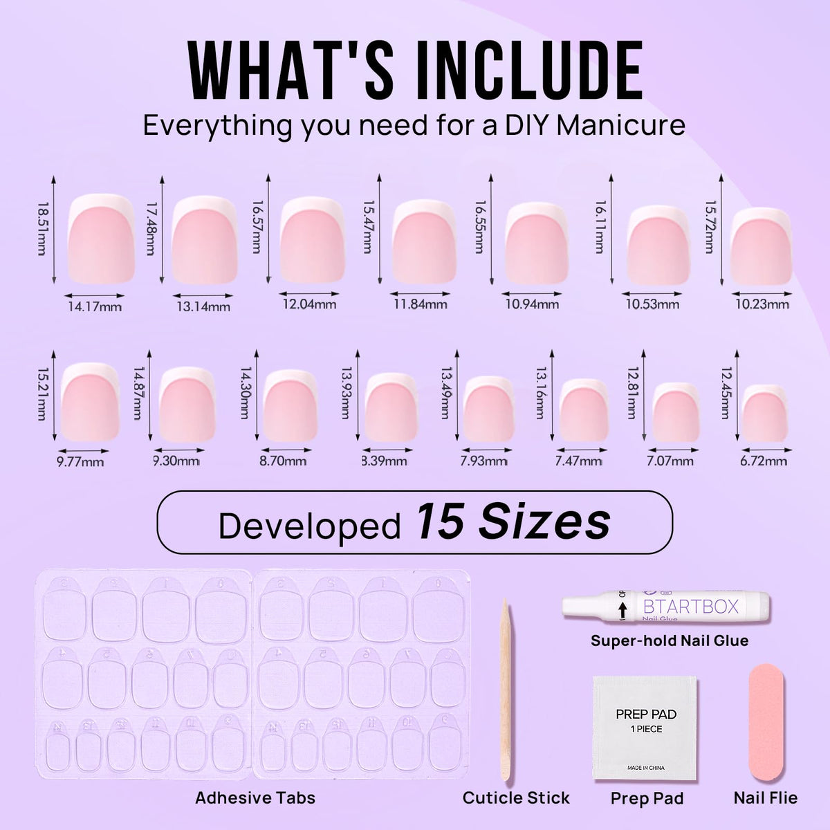 BTArtbox included nail glue and adhesive tabs for short or long-lasting wear