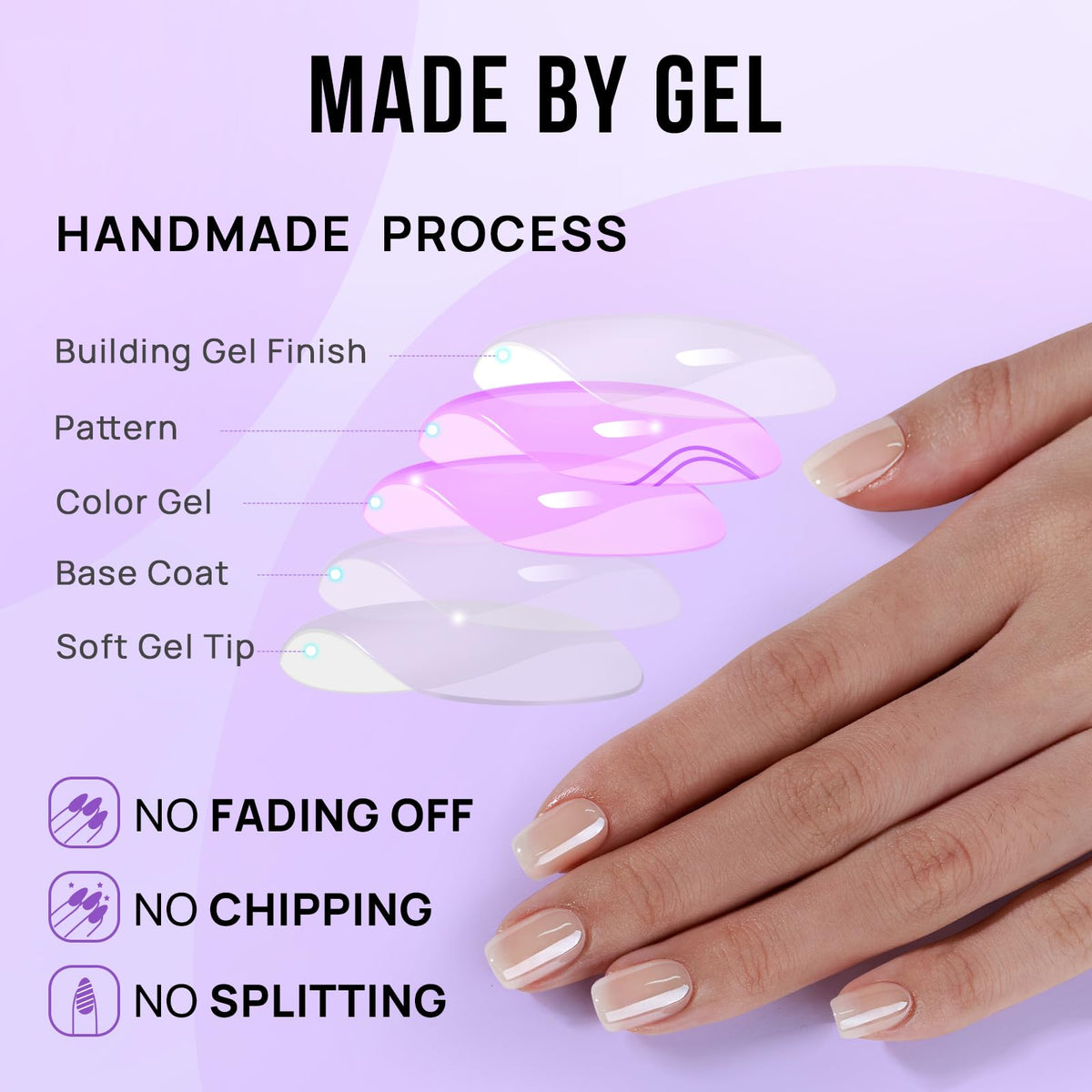 BTArtbox nails being applied in hand demonstrating short square comfortable fit