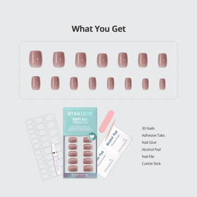 BTArtbox nail glue, adhesive tabs, file, stick and pads displayed for complete kit benefit