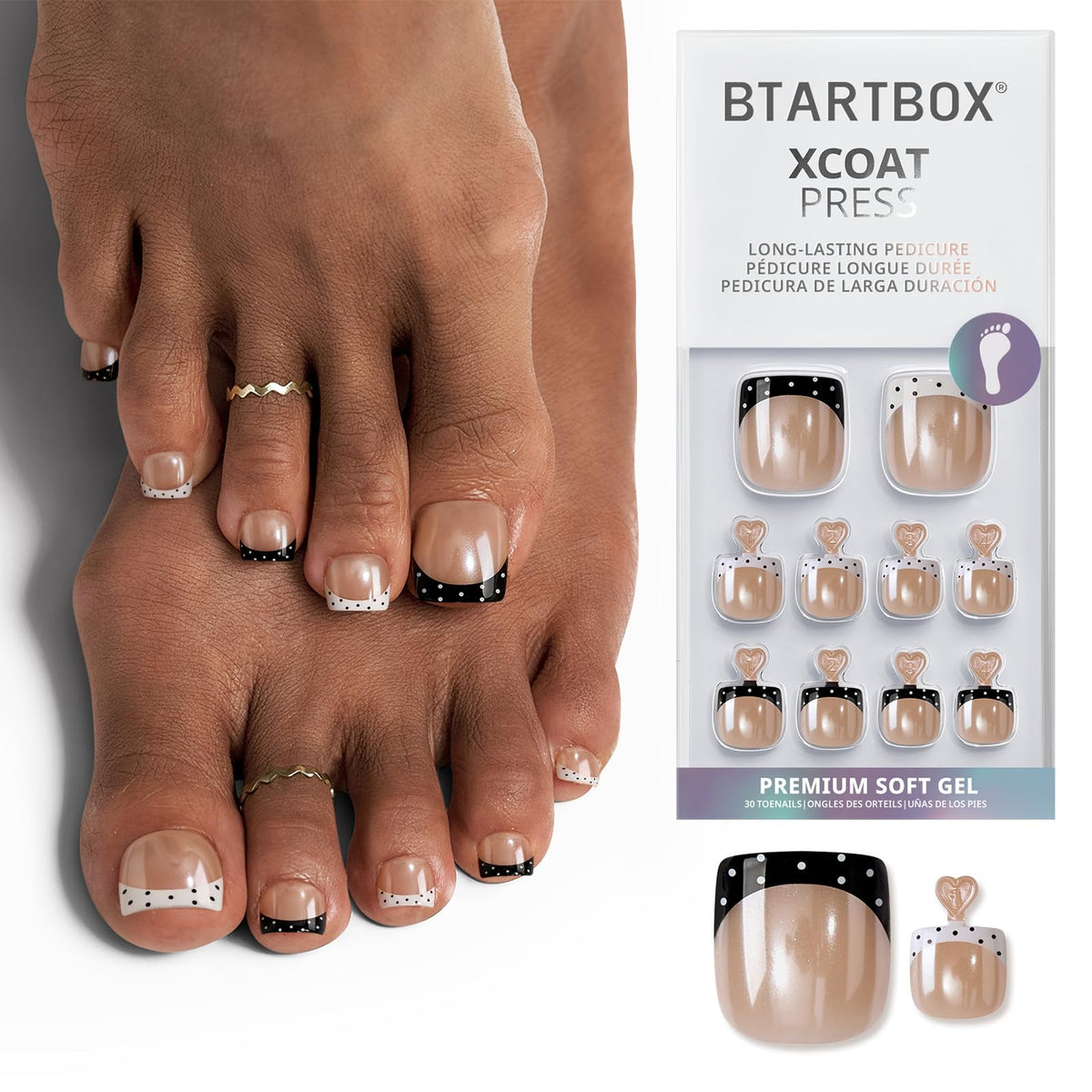 BTArtbox front packaging showing 30 toenails and kit contents for easy pedicures
