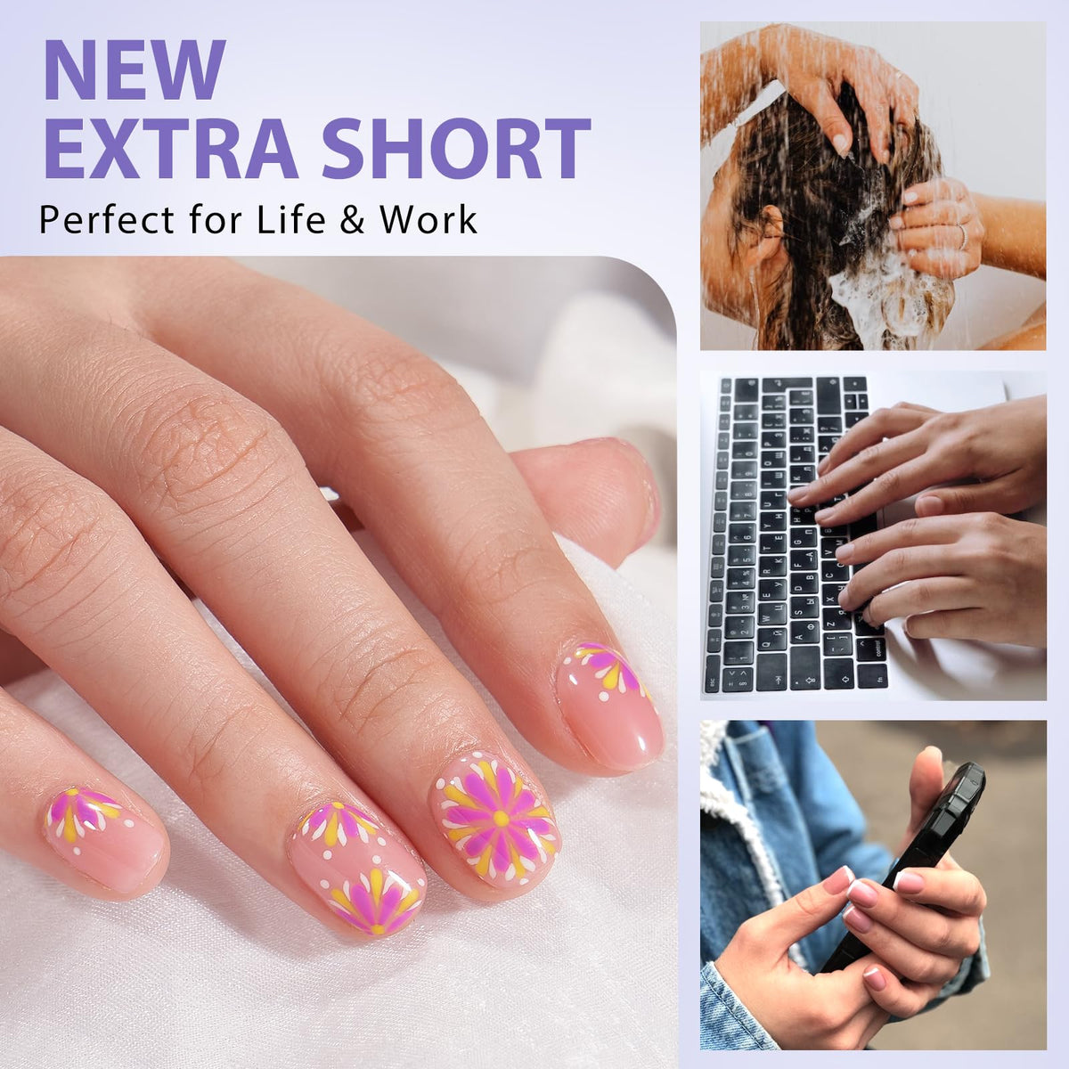 BTArtbox short squoval nails on hands demonstrating low-profile comfort
