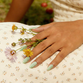 BTArtbox side profile of short almond nail demonstrating natural curve and comfortable fit